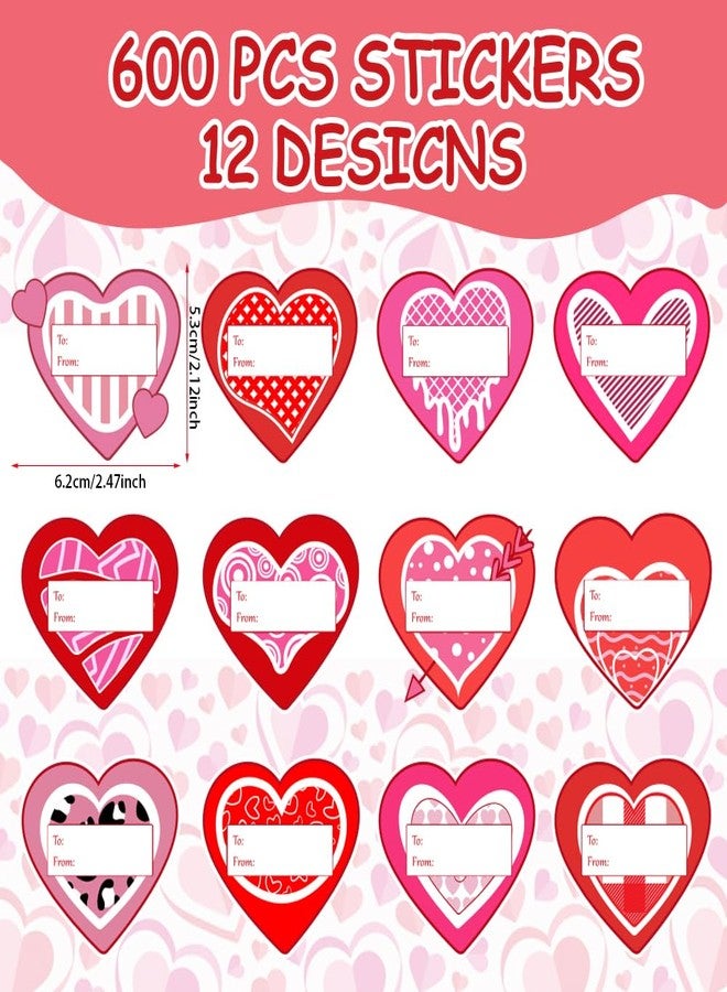 AWEELON 600Pcs Valentine's Day Tag Stickers 2IN Heart to & from Gift Name Tag Self-Adhesive Labels for Holidays and Birthdays Decoration 12 Design - Image 2
